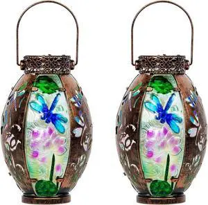VEWOGARDEN 2 Pack Solar Lanterns Outdoor Waterproof Hanging Decorative Dragonfly Solar Lights for Patio Porch Garden Table Decor