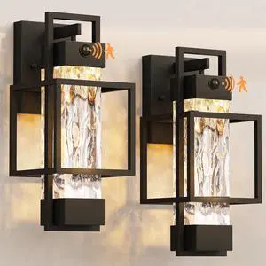 PARTPHONER Modern Motion Sensor Outdoor Wall Lights 2 Pack, 15" Exterior Wall Sconce Waterproof Porch Light, Outside Light for House with Water Glass for Garage Doorway-Only Lights up with Motion
