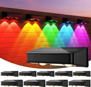 Solar Fence Lights 10 Pack, 9 Color Modes Outdoor Bulb Waterproof Led IP65, Solar Outdoor Lights for Backyard/Railing/Step/Wall/Patio/Yard (Black)