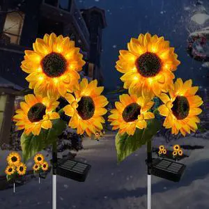 2 Pack Sunflower Solar Lights Outdoor Decor with 3 LED Sunflower Yellow Flower Lights Decorative Waterproof for Patio Lawn Garden Yard Pathway Decoration