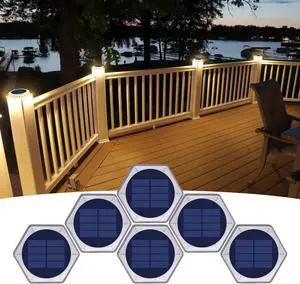 YiLaie Solar Deck Dock Lights Hexagon Warm White Step Lights Outdoor Waterproof Solar Powered for Driveway Post Fence Stairs Yard Patio Pathway Porch 6 Packs