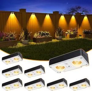 Solar Fence Lights Outdoor Waterproof, 80 Lumens Solar Lights for Fence with Warm White & RGB 8 Colors,Outdoor Solar Light for Deck, Patio, Backyard, Fence, Railing (8-Pack-Black)