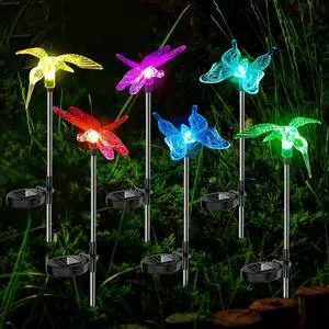 Anordsem Solar Garden Lights Outdoor: 6 Waterproof PVC Insect Light Heads - Changeable Color LED Stake for Homeowners Patio Decoration - Gardening Gifts for Garden Enthusiasts