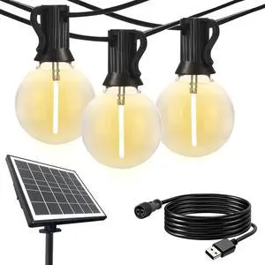 SUNTHIN 100ft Solar String Lights, USB Rechargeable Solar Outdoor Lights with 48 Waterproof & Shatterproof G40 LED Bulbs for Patio, Porch, Garden, Deck, Bistro, Cafe, Camping