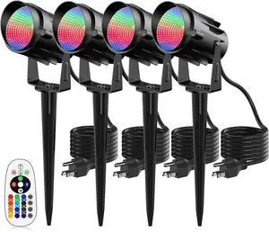 Halloween Spot Lights Outdoor RGB Spotlight 12W Color Changing Landscape Lights with Remote for Tree Yard Garden Pathway 120V Waterproof Landscape Outdoor Spotlight for Christmas Decorations (4 pack)