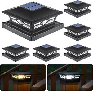 APONUO Solar Post Cap Lights, 4x4 Black Plastic Outdoor Waterproof Lights, Warm White/Cool White LEDs, Fence/Deck Decor, Garden Lighting