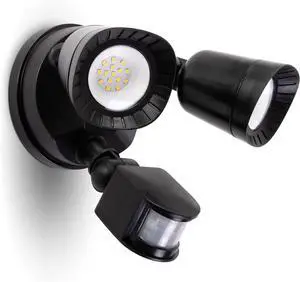 LED Motion Sensor Outdoor Light, 16W 1900LM 5000K Daylight, IP65 Waterproof Flood Lights, 2 Head Dusk to Dawn Motion Detected Security Light for Patio, Garage, Yard-Black