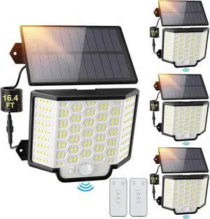 Solar Lights Outdoor Waterproof, 186 Bright LEDs Dusk to Dawn Motion Security Flood Lights with Remote for Outside, Garage,Yard,Patio, 4 Pack