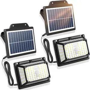hanmir Solar Lights Outdoor,190 LED Motion Sensor Outdoor Lights,3 Modes Clip On Flood Lights with16.4Ft Cable,Solar Security Light Waterproof for Outside Patio,Yard,Garage,2 Pack