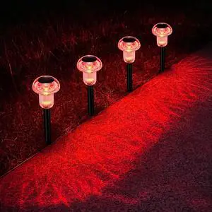 Halloween Solar Pathway Lights Outdoor 4 Pack, Red LED Driveway Light Solar Powered, Garden Decor, Mushroom Solar Lights Outdoor Waterproof for Outside Yard, Sidewalk, Lawn, Patio, Christmas