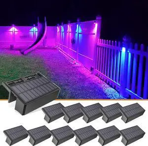 VOLISUN 12-Pack 1800mAh Outdoor Solar Fence Lights - Waterproof LED Color Glow for Step, Railing, Wall, Stairs