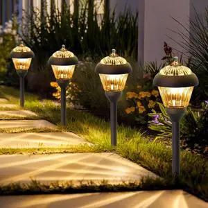 Solar Lights Outdoor, Solar Garden Lights Glass and Metal Waterproof with 2 Lighting Modes, Solar Powered Fall Decoration for Yard Pathway Walkway Driveway Patio,(4 Pack,Warm White)