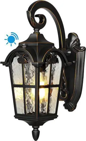 DEWENWILS Dusk to Dawn Outdoor Wall Light, Waterproof Exterior Light Fixture, Black Roman 17.7" H Wall Mount Sconce Porch Lights, Outside Wall Lantern for House, Garage, Patio, E26 Socket