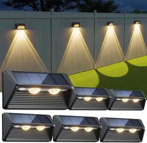 WdtPro Solar Fence Lights Outdoor - 3500K/6000K 2 Modes, Super Bright Lens LED Fence Lights Solar Powered, IP65 Waterproof Solar Deck Light for Outside Patio Step Stair Railing Wall (6 Pack)