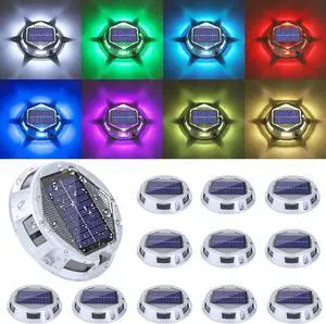 Solar Deck Light Outdoor, 12 Pack 9 Colors in 1 Solar Driveway Dock Lights, IP67 Waterproof Solar Powered Outdoor Light, RGB Step Lights for Outside Garden Yard Fence Stair Sidewalk Pathway Walkway