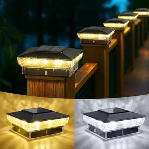 Solar Post Cap Lights, 12-Pack Upgraded Outdoor Deck Fence Post Solar Lights for 4x4 5x5 Wood/Vinyl Posts, IP65 Waterproof, 10-12 Hours Warm/Cool White Glow for Garden/Patio/Porch - Black