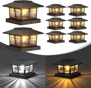 4x4 Solar Post Cap Lights, 8 Pack Fence Deck Post Lights Outdoor Solar Powered Waterproof with Two Light Modes Warm&Cool White for Garden Patio Decor.(Classic Black, 8)