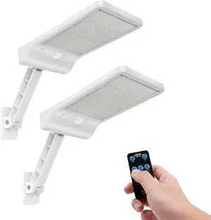 Aqonsie Solar Lights Outdoor, 180° Adjustable 56LED Solar Flood Light, Outside Security Motion Sensor Lights with Remote, 3 Lighting Modes with Mounting Rod for Gutter Backyard Garage Garden 2 Pack