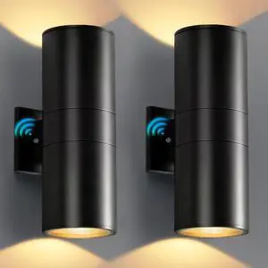 KIZON Dusk to Dawn Outdoor Lighting 2 Pack, Modern Outdoor Wall Lights Black Exterior Lighting Fixtures Wall Mount with E26 Base, Waterproof Sconce Porch Light with Bulbs Included, ETL Listed
