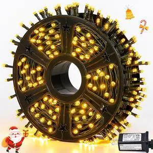 JMEXSUSS 500 LED Christmas Lights Outdoor, 173ft Warm White String Lights for Outside, 8 Modes Plug in Christmas Tree Light for Holiday Tree Indoor Ceiling House Xmas Decorations
