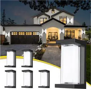 Juyace 18W Exterior Lighting Fixtures 6 Pack Budget-Friendly Outdoor Porch Lights Modern Black Sconces Wall Mount 1800Lm 6000K IP65 Waterproof for Garage House Patio Front Door Entryway