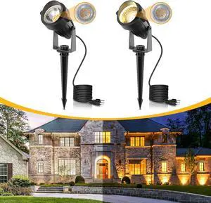LOHAS Landscape Spot Lights Outdoor, 5W Dusk to Dawn Outdoor Lighting, LED Spotlights for Yard, 120V 450LM Outside Lights for House, 9.84-ft Cord, IP66 Waterproof 3000K, UL Listed 2 Pack