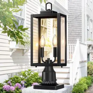 18'' Outdoor Post Light, Lamp Post Light Fixture 2-Light, Waterproof Modern Outside Post Lantern Column Lights, Exterior Pole Lighting Pillar Lantern, 1 Pack (Not Include Mounting Base)