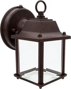 Maxxima LED Porch Lantern Outdoor Wall Light - Aged Bronze with Clear Glass, 3000K Warm White, 650 Lumens, Dusk to Dawn Photocell Light Sensor, Patio or Porch Sconce Fixture, Exterior Lighting - Brown