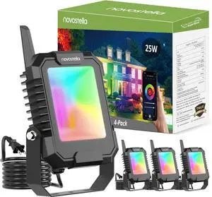 NOVOSTELLA Smart RGB LED Flood Light 25W Tunable White 2700K-6500K,Outdoor Uplights Floodlights Color Changing Spotlights APP Group Control IP66 Waterproof Strobe Lights for House Event Landscape 4Pcs