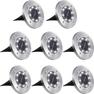Aogist Outdoor Solar Ground Lights, 8 LED Waterproof Garden Disk Lights In-Ground Landscape Lighting for Lawn Patio Pathway Yard Deck Walkway (White, 8 Pack)