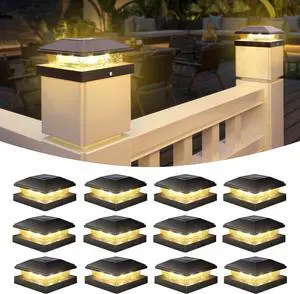 VOLISUN 4x4 Solar Fence - Post Cap Lights 12pack Outdoor Waterproof, Black Deck Post Cap Light with Warm White,for 4x4 Wooden/4x4 Vinyl