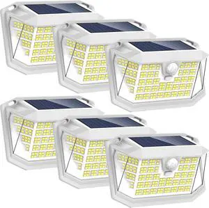 LANSOW Solar Motion Lights Outdoor 6 Pack, 188 LED/3 Modes, Motion Sensor Outdoor Lights, IP65 Waterproof 270° Lighting, Solar Powered Security Flood for Outside Yard Garden Wall(White)