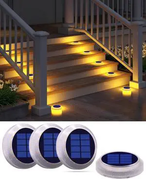Solar Deck Lights - 4 Pack Outdoor Waterproof, Warm White Solar Step & Dock Lights for Pathway, Driveway & Ground