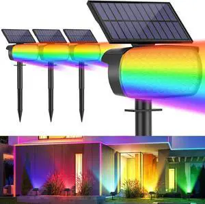 Solar Spot Lights Outdoor, Color Changing Christmas Solar Powered Lights Outdoor IP65 Waterproof, Multicolor Landscape Spotlights Large Solar Panel for Yard Garden Pathway Light 4 Pack