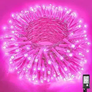 200 LED Pink String Lights, 66ft Pink Christmas Lights Outdoor Waterproof 8 Modes Clear Wire, Connectable Plug in Twinkle Fairy Lights for Bedroom Indoor Wedding Christmas Decorations