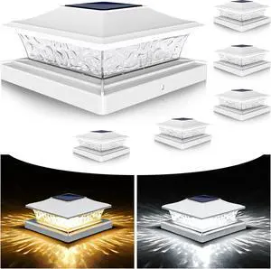 VOLISUN Solar Post Cap Lights Outdoor 4x4/6x6 Wooden/Vinyl Fence Cap Lights for Patio/Garden,Warm White with 2 Lighting Modes Waterproof,ABS Shell Lens White (6 Pack)