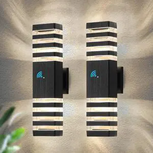 18.3 Inches Dusk to Dawn Outdoor Lighting,Up and Down Exterior Light Fixtures with 4 * 7W LED Bulbs,Waterproof Modern Long Outdoor Wall Light,Black Outdoor Porch Light for House,Garage,Patio