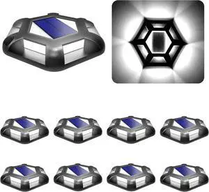 Solar Dock Lights Driveway Deck Lights - 8 Packs Waterproof 1200mAh Outdoor LED Aluminum Dock Lighting Warning Step Light for Driveway Sidewalk Garden Pathway Yard (White)