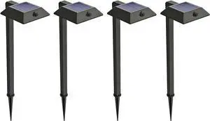 Mesh Linkable Series 4-Pack Solar LED Security Pathway Light w/ LiFePO4 Battery, 300LM, Auto-linking, 110°x16 ft Motion Detection, CCT 3000K/4000K/5000K, 4-Channel Settings, Stainless Steel, Black