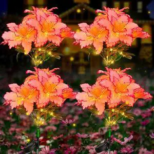 Neporal Solar Flowers Outdoor Waterproof Rhododendron, Garden Solar Lights Decorative 4PK 7-Stem, 2 Decor Lighting Modes, Solar Powered Garden Decor, Solar Yard Decor (Pink)