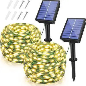 2 Pack Solar String Lights Total 480LED 158FT, IP67 Waterproof String Lights for Outside with 8 Modes, Upgraded Solar Panel Fairy Lights for Garden Party Wedding Decorations (Warm White)