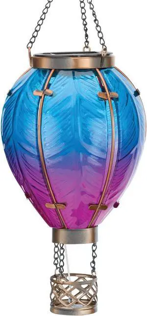 Regal Art & Gift Hot Air Balloon Solar Lantern  Hanging Solar-Powered LED Lights, Waterproof Portable Decorative Outdoor Lamp Made of Metal & Glass for Garden, Patios & Pathway  Blue (Small)