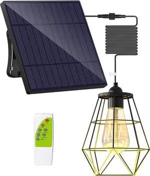 intelamp Solar Pendant Lights Indoor Outdoor, 4000mAh Gazebo Shed Chandeliers with Remote Dust to Dawn Mode 16.4Ft Hanging Lighting Interior for Outside Barns Toolsheds Chicken Coop