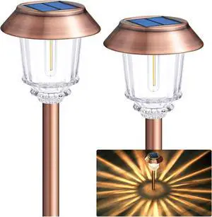 DenicMic Solar Garden Lights Outdoor Pathway Lights Glass Stainless Steel Waterproof Solar Powered Landscape Lighting for Yard Patio Lawn Path Walkway, Super Bright 12-40 Lumens, 2 Pack