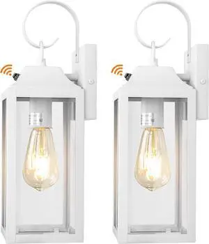 Dusk to Dawn Wall Lights 2 Pack, White Outdoor Light Fixtures, 15 Inch Exterior Wall Sconces Waterproof, Large Outside Lights for House, Modern Wall Lanterns Clear Glass