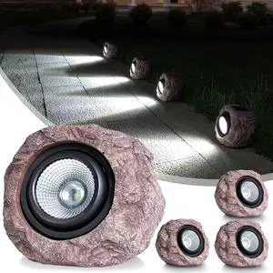 Outdoor Solar Rock Light - 4 Pack, Fake Rock IP65 Waterproof LED Super Bright Spotlight for Deck, Staircase, Woods Garden, Walkway, Patio Pond Garden Decorative Nighttime Landscape Filler Lights