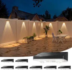 NIORSUN Solar Fence Lights,8 Pack Solars Deck Light,Warm White Color,Outdoor Bulb Waterproof Led IP65,Power Patio Lamp with Lenses for Outside/Backyard/Railing/Yard(Black)
