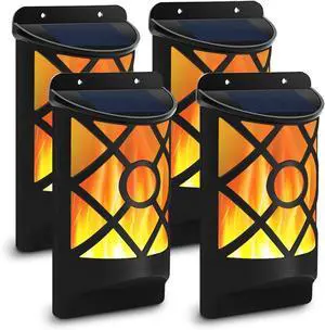 Aityvert Solar Flame Lights Outdoor, Waterproof Flickering Flame Solar Lights Dark Sensor Auto On/Off 66 LED Solar Powered Wall Mounted Night Lights Lattice Design for Patio Deck Driveway