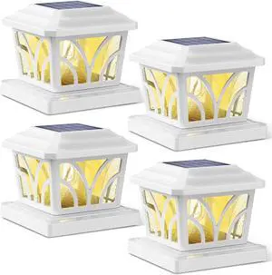 SIEDiNLAR Solar Post Cap Lights Outdoor, Aluminum Glass 2 Modes Edison LED Bulbs for 4x4 5x5 6x6 Vinyl/Wooden Posts Fence Deck Patio Decor, Warm White/Cool White Lighting 4 Pack (White)