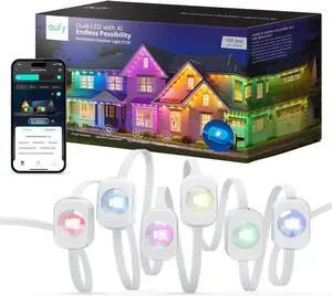 eufy Permanent Outdoor Light E120, 100ft with 60 Dual-LED RGB and Warm White Eave Lights, App Control, AI Light Design, Endless Themes for Halloween, Christmas Lights, Works with eufy cameras, T8L00